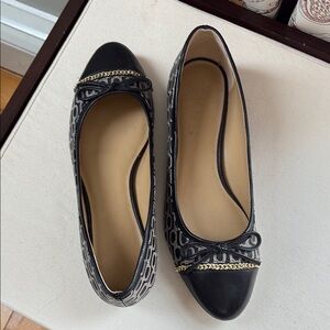 Talbots Black and Gray Flats with Bow. Size 9.5. Leather